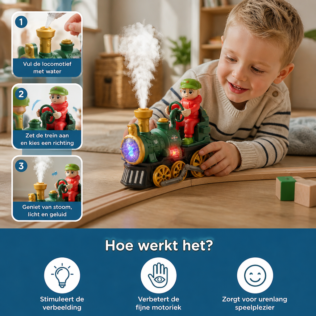Schattige Speelgoedstoomtrein Met Licht, Muziek & Stoomeffect