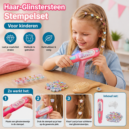 Haar-Glinstersteen Stempelset Voor Kinderen – Stylingkit Met Herbruikbare Strasssteentjes