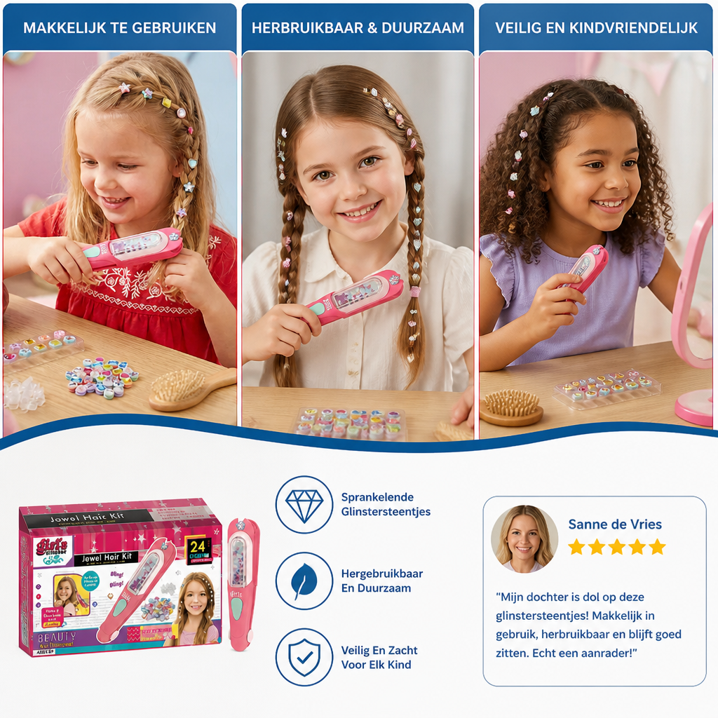 Haar-Glinstersteen Stempelset Voor Kinderen – Stylingkit Met Herbruikbare Strasssteentjes