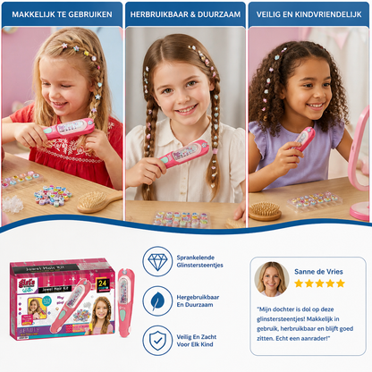 Haar-Glinstersteen Stempelset Voor Kinderen – Stylingkit Met Herbruikbare Strasssteentjes