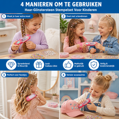 Haar-Glinstersteen Stempelset Voor Kinderen – Stylingkit Met Herbruikbare Strasssteentjes