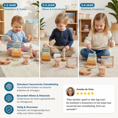 Baby Houten Klankspel Set – 6-Delig Sensorisch Muziek- & Klankspeelgoed