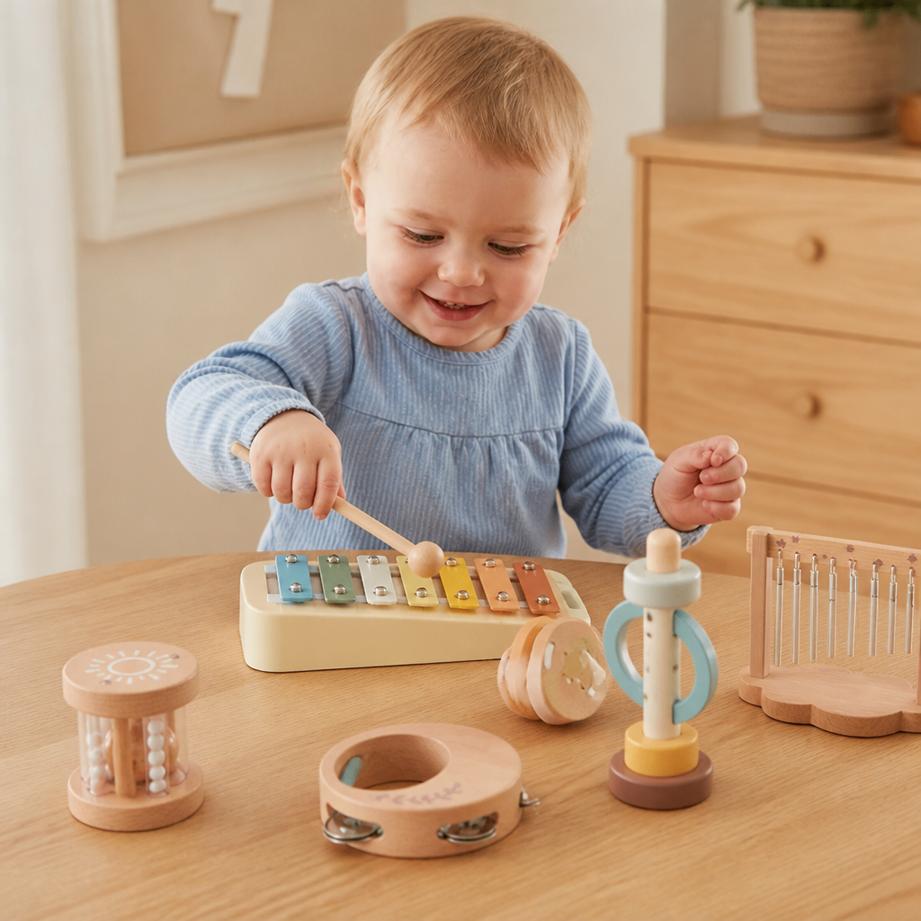 Baby Houten Klankspel Set – 6-Delig Sensorisch Muziek- & Klankspeelgoed
