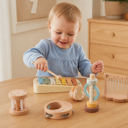 Baby Houten Klankspel Set – 6-Delig Sensorisch Muziek- & Klankspeelgoed