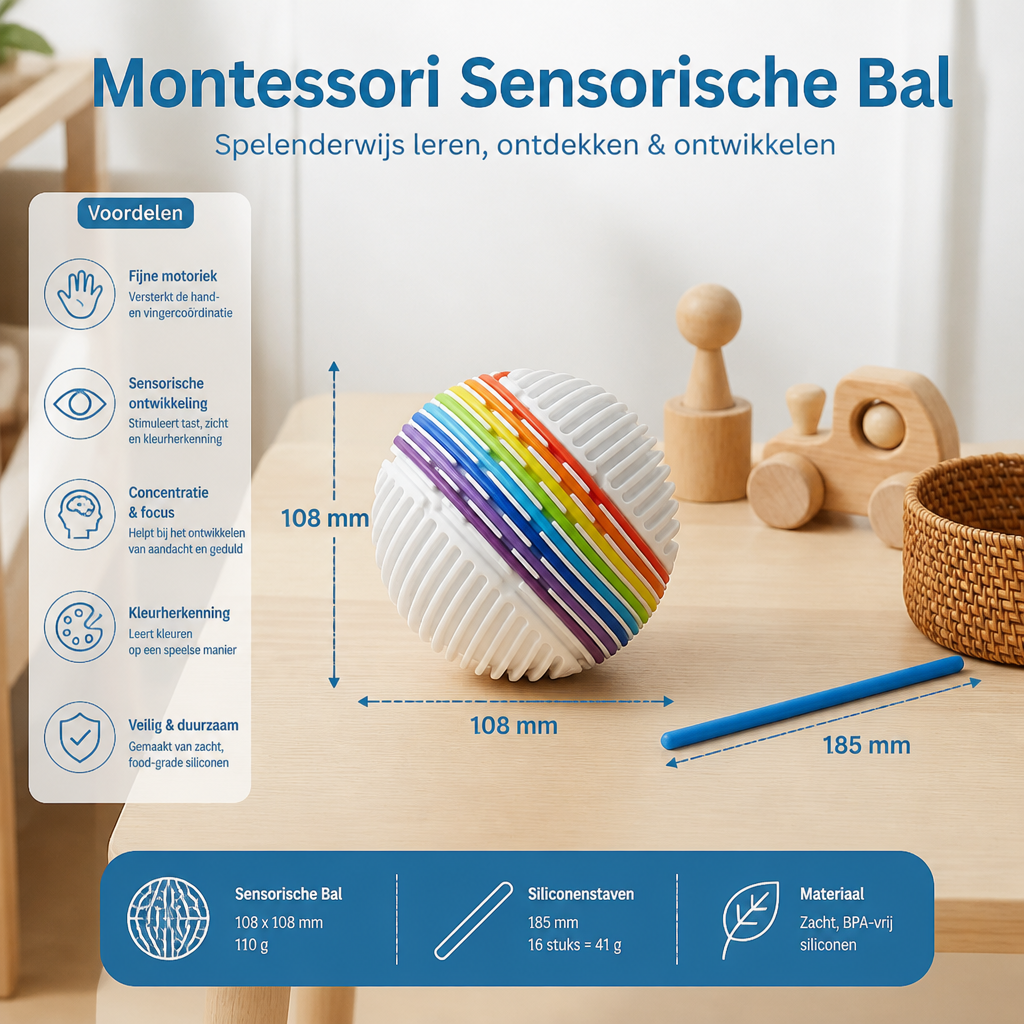 Montessori Sensorische Bal – Kleurleer- & Motoriekspel Van Siliconen