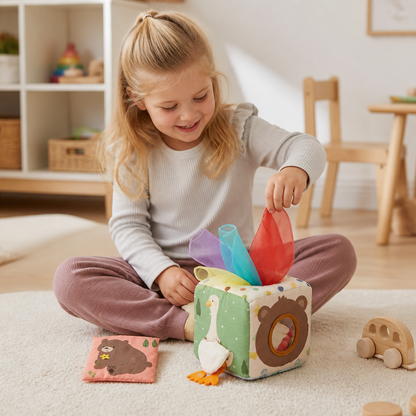 Montessori Baby Sensorische Doekjesdoos – Zacht Knisper- & Voelspel