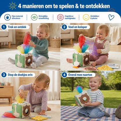 Montessori Baby Sensorische Doekjesdoos – Zacht Knisper- & Voelspel