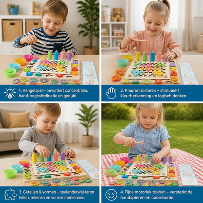 Montessori 6-in-1 Hengelspel Van Hout – Leerspel Voor Getallen, Kleuren & Fijne Motoriek