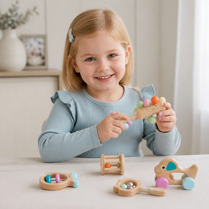 Baby Houten Cadeauset – Rammel- & Muziekspeelgoed Voor Pasgeborenen