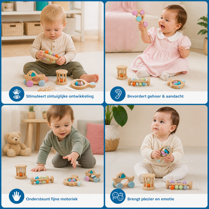 Baby Houten Cadeauset – Rammel- & Muziekspeelgoed Voor Pasgeborenen