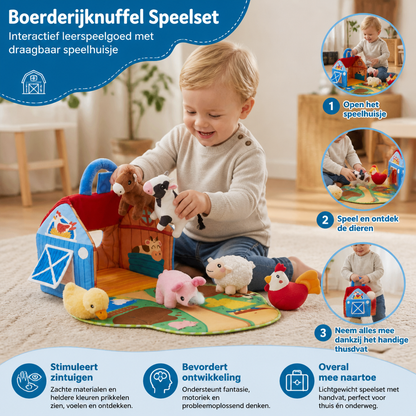 Boerderijknuffel Speelset – Interactief Leerspeelgoed Met Draagbaar Speelhuisje