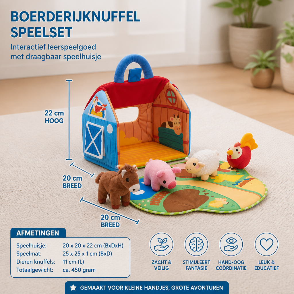 Boerderijknuffel Speelset – Interactief Leerspeelgoed Met Draagbaar Speelhuisje