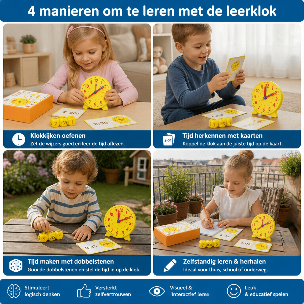 Leerklok Voor Kinderen – Interactief Klokkijken Met Kaarten & Dobbelstenen