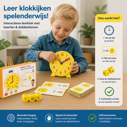 Leerklok Voor Kinderen – Interactief Klokkijken Met Kaarten & Dobbelstenen
