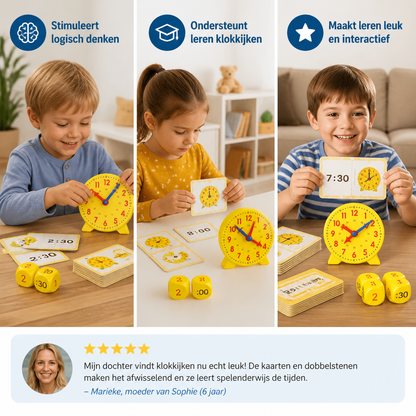 Leerklok Voor Kinderen – Interactief Klokkijken Met Kaarten & Dobbelstenen