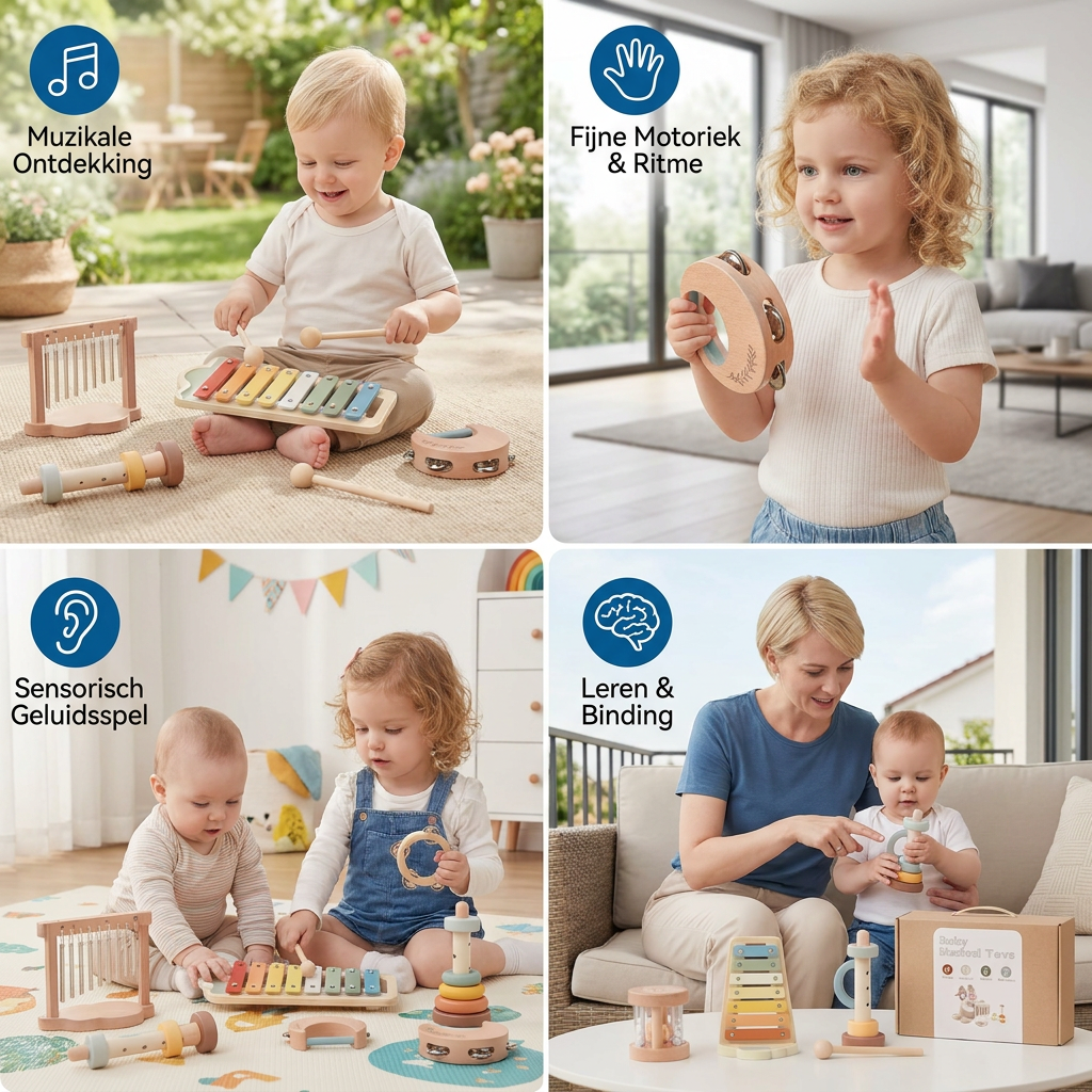 Baby Houten Klankspel Set – 6-Delig Sensorisch Muziek- & Klankspeelgoed