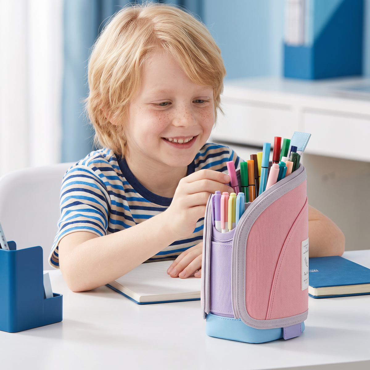 2-in-1 Pop-Up Etui met Pennenhouder – Ruimtebesparende Bureau-organizer