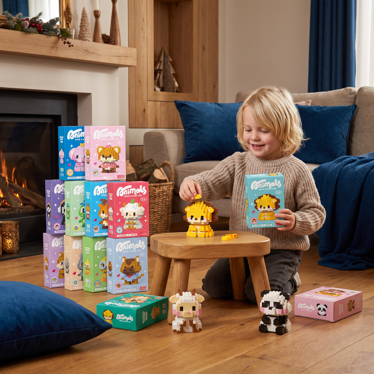 Schattige adventskalender met dierenbouwstenen voor kinderen
