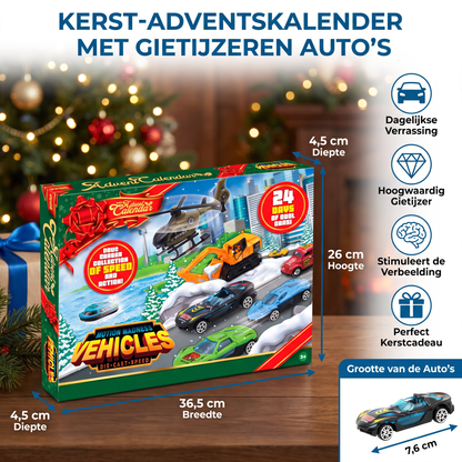 Kerst-adventskalender met gietijzeren auto's voor kinderen
