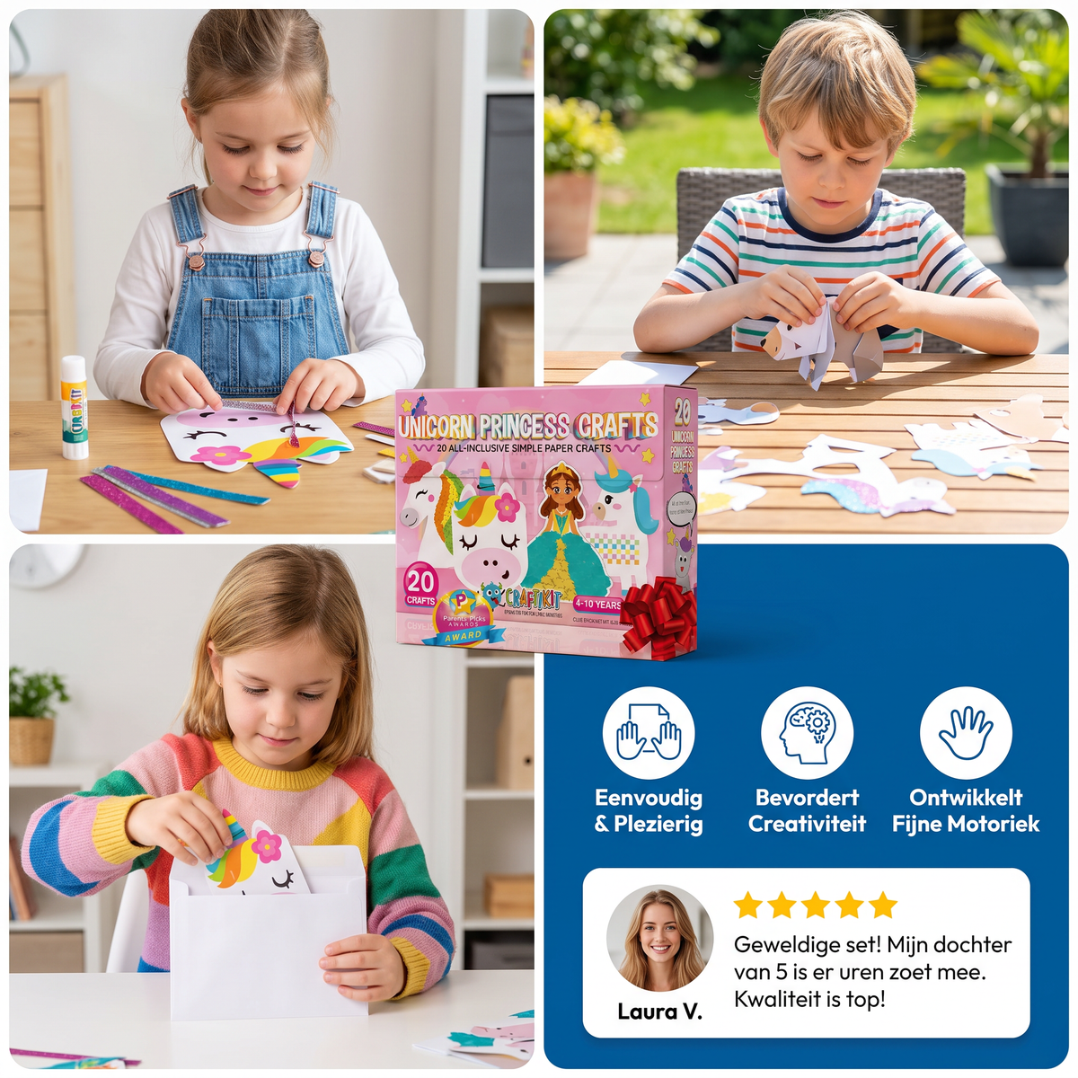 Kinder-Papierknutselbox – 20 Eenvoudige DIY-Knutselprojecten Voor Kinderen Van 3–10 Jaar Met Lijmstift, Plakband En Enveloppen
